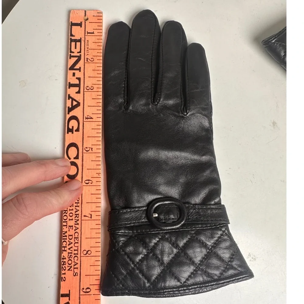 Vintage Preston‎ & York Black Leather Gloves Quilted Fleece Lined M